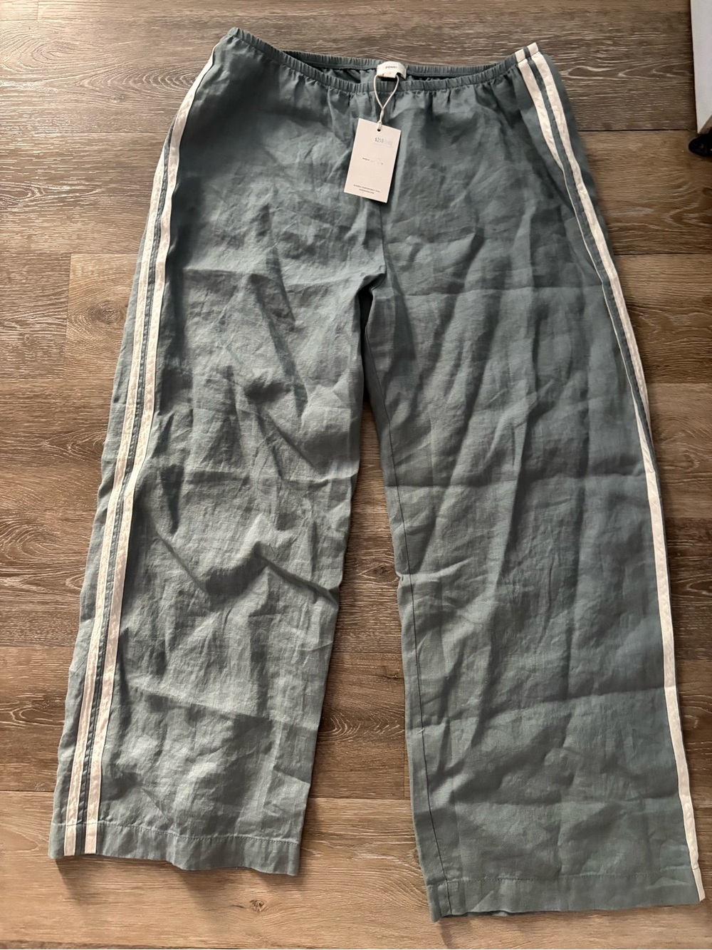 Donni Linen Crop Stripe Pant, Sage Green, L - Picture 2 of 5